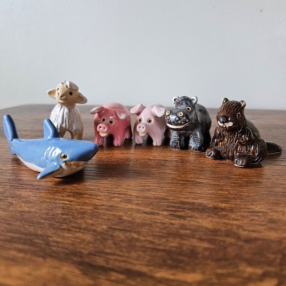 Handmade Ceramic Mini Animals Figures Folk Art‎ Poland Kicman Lot 6 Assorted